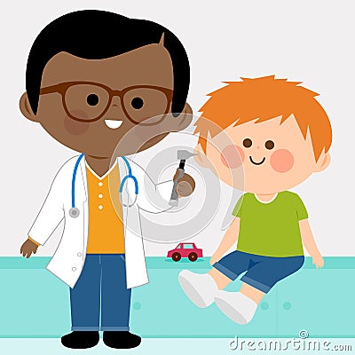 Pediatrician examining a little boy. Vector illustration Vector Illustration